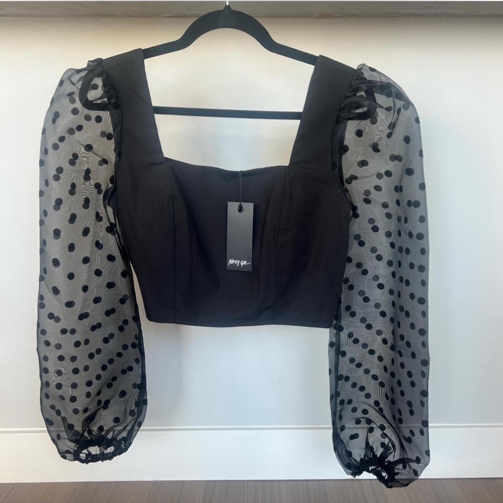 Nasty Gal Organza Spot Sleeve Blouse